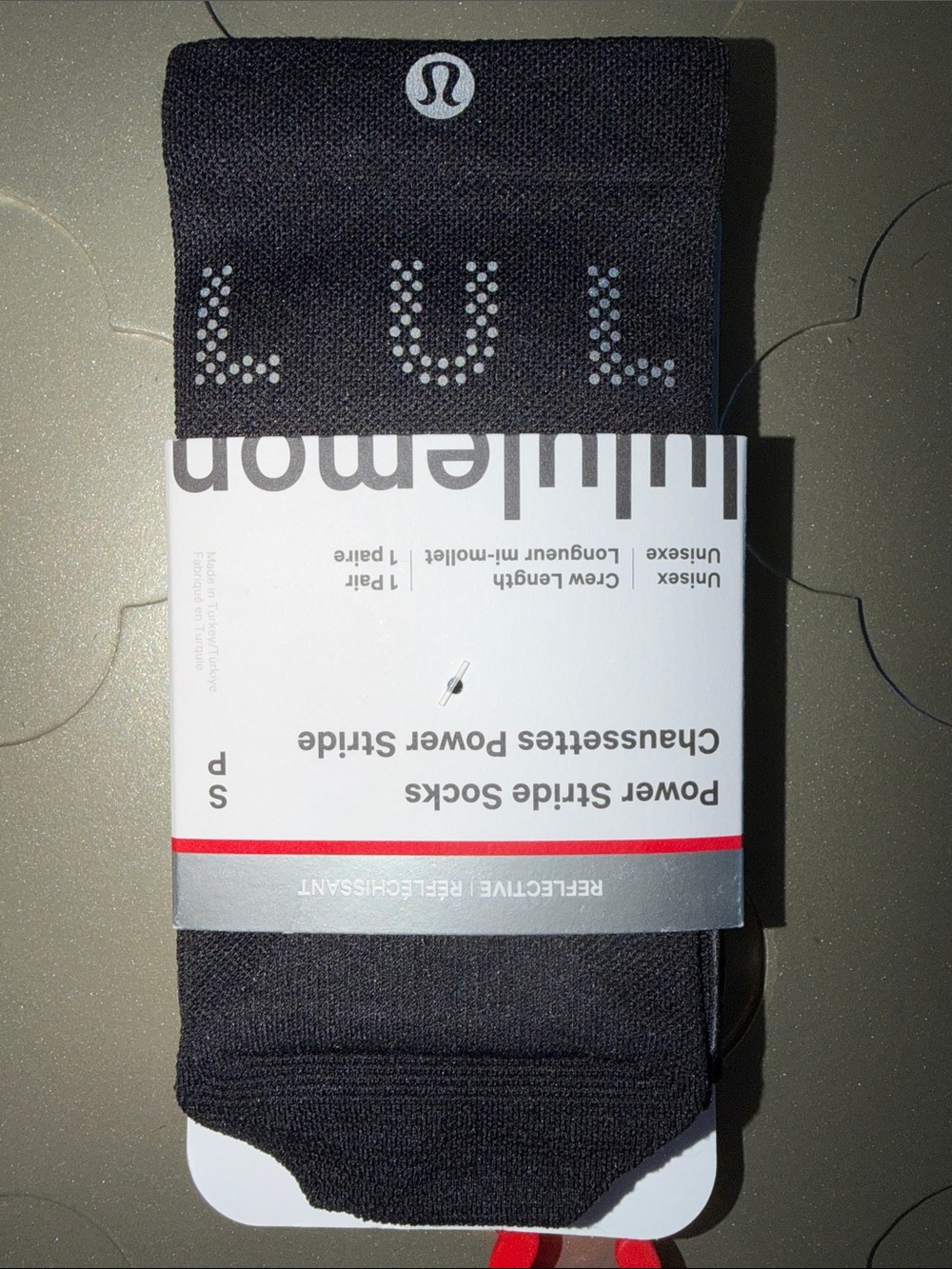 🆕 LULULEMON Power Stride Crew Socks *Reflective Black NWT Unisex